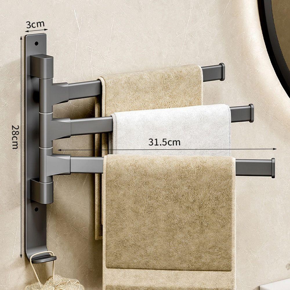 Wall Mount Rotating Towel Rack Hanger Holder Towel Bar Useful Bathroom Shelf