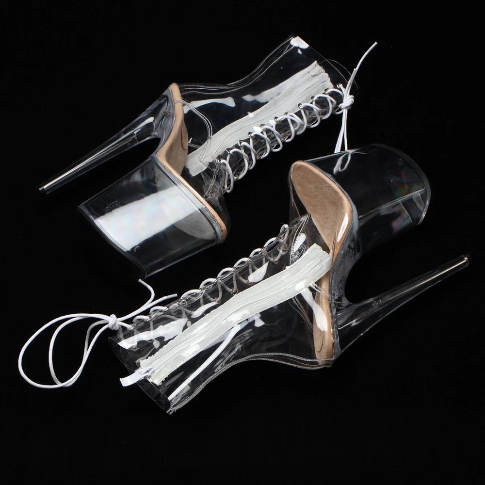 Прозрачные ботильоны на высоком каблуке 8 дюймов, экзотические туфли для стриптиза на платформе для танцев на пилоне, размер 36-43