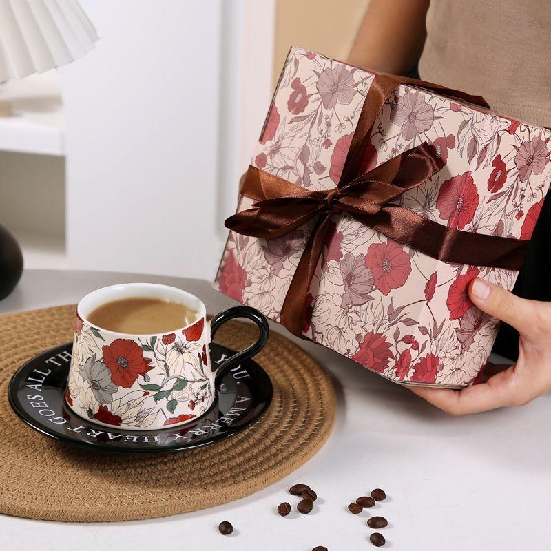 Light Luxury High-End Coffee Cup And Saucer Set, Gesang Flower Ceramic Cup, Niche Girls Gift, Afternoon Tea Flower Teacup