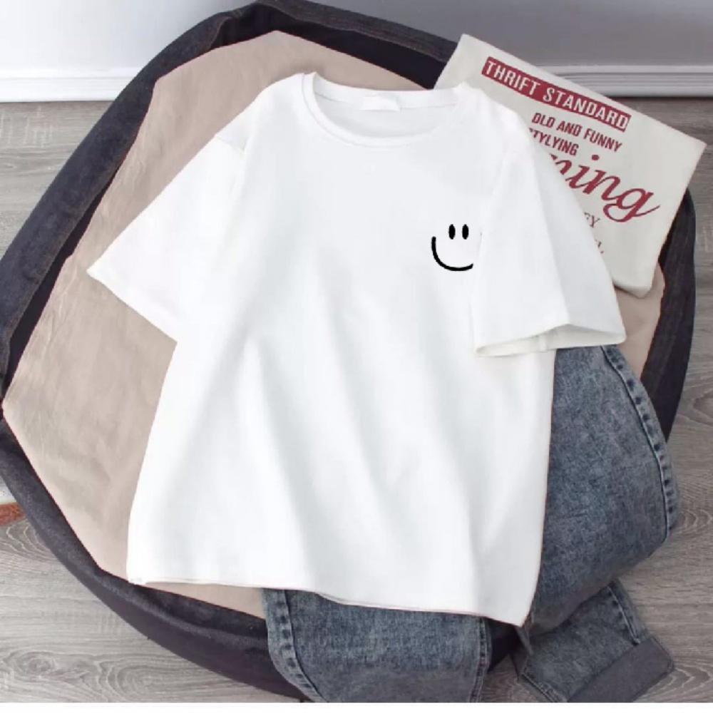 2026 New Summer Smiling Face Print Kids T-shirt Short-sleeved Pure Cotton Loose Basic Versatile Cool Simple Kids Tees Tops