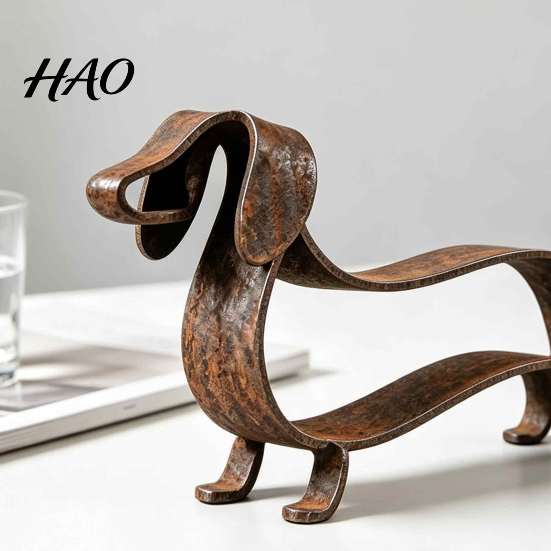 Rustic Dachshund Table Ornaments Metal Sculpture, Minimalist Line Art Iron Dog Statue, Vintage Lover Collectibles Wiener Tabletop Figurine for Indoor