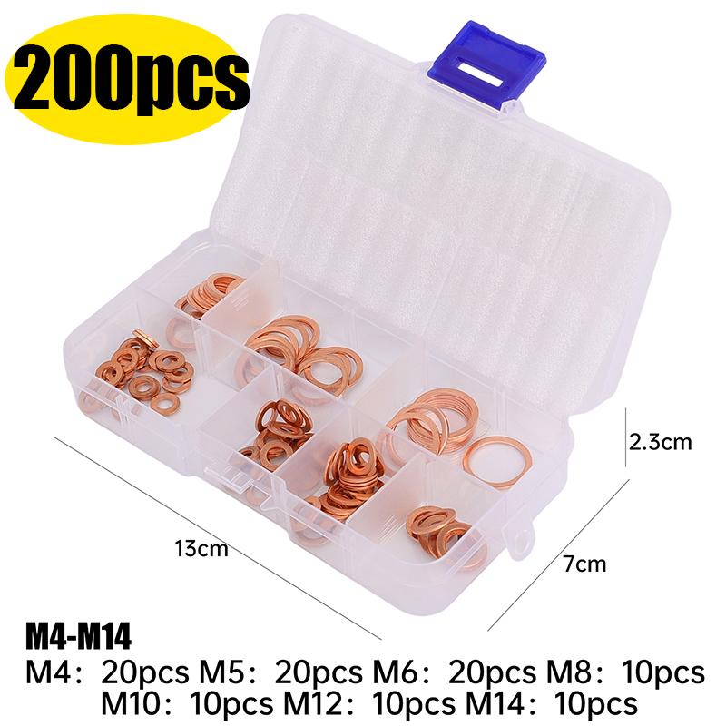 Car Oil Drain Plug Gasket Washer Copper Set M4 M5 M6 M8 M10 M12 M14 Assortment Kit Sump Seal Rings Car Engine Accessories New