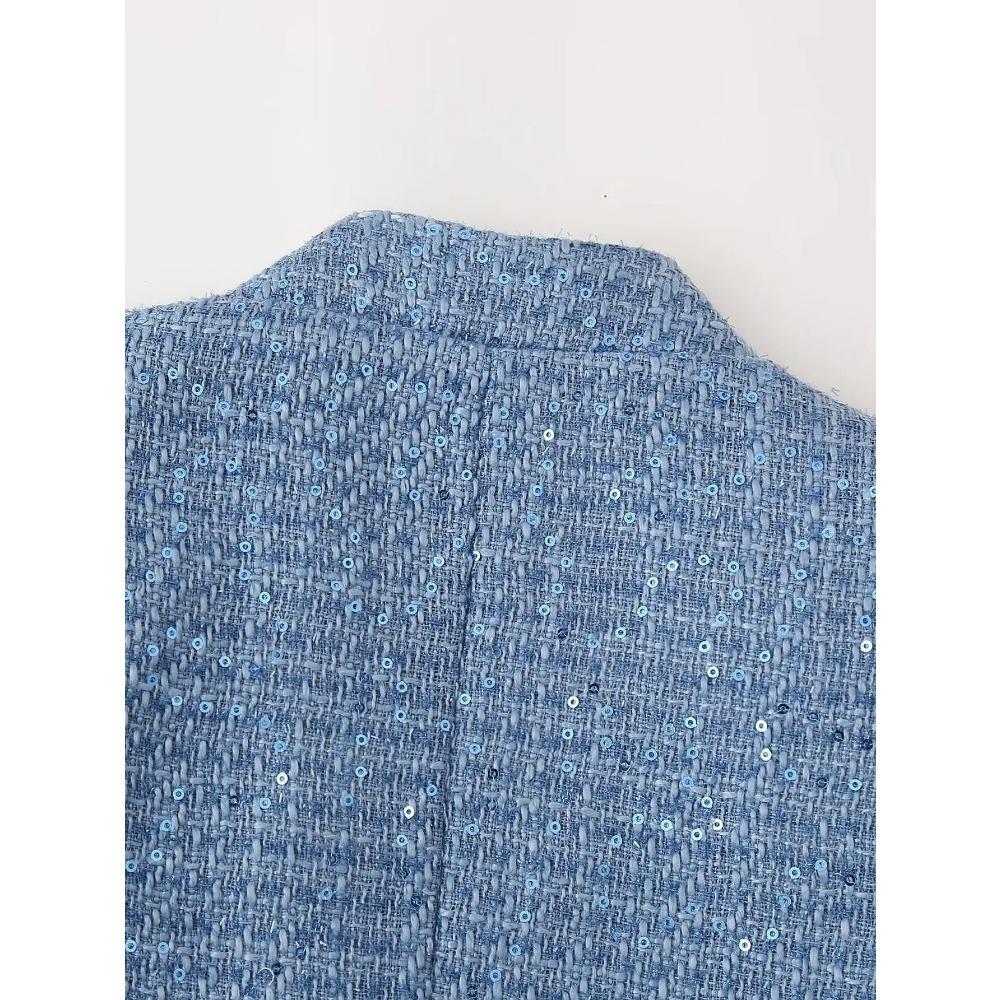 Женская короткая куртка с пайетками, воротником-стойкой, длинными рукавами и карманами, весна и осень, новый женский шикарный кардиган