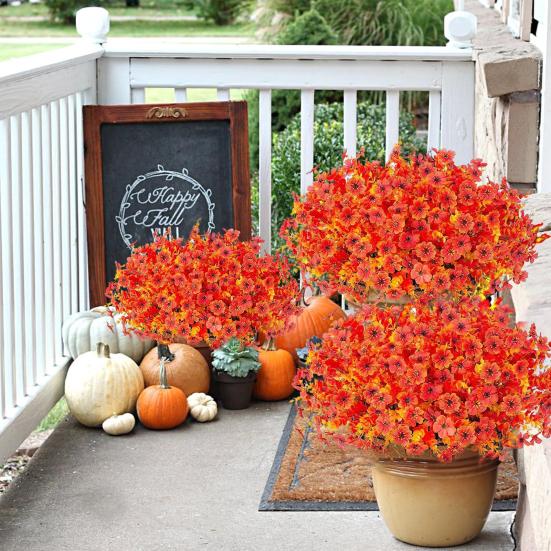 Осенняя подвесная корзина с искусственными цветами, устойчивая к УФ-лучам, для улицы, сада, двора