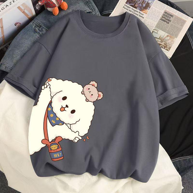 Летняя женская хлопковая футболка с короткими рукавами, свободная футболка с круглым вырезом и принтом