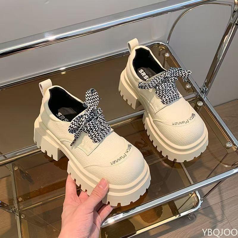 Модные новые туфли на толстой подошве, увеличивающие рост, универсальные, из маленькой кожи, с круглым носком, для женских весенне-осенних стилей, отличающиеся простым