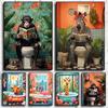 Funny Monkey Reading Newspaper On Toilet Tropical Bathroom Bathroom Art Poster Canvas Painting And Print Picture Room Home Decor