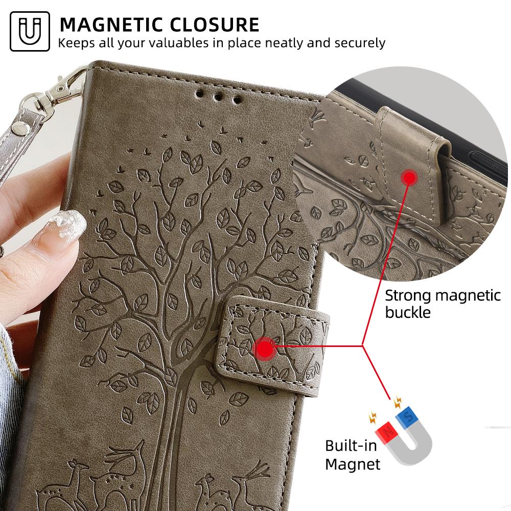 For Honor Play 50 Plus 5G/Play 8T 5G/X7b 4G/90 Smart Case Imprinted Deer Tree Pattern Leather Phone Wallet Cover