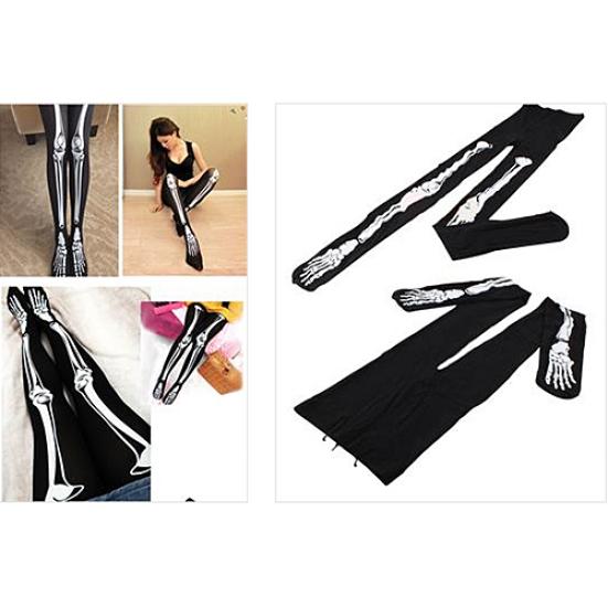 Женские сексуальные черные носки с татуировкой скелета, колготки, колготки, леггинсы