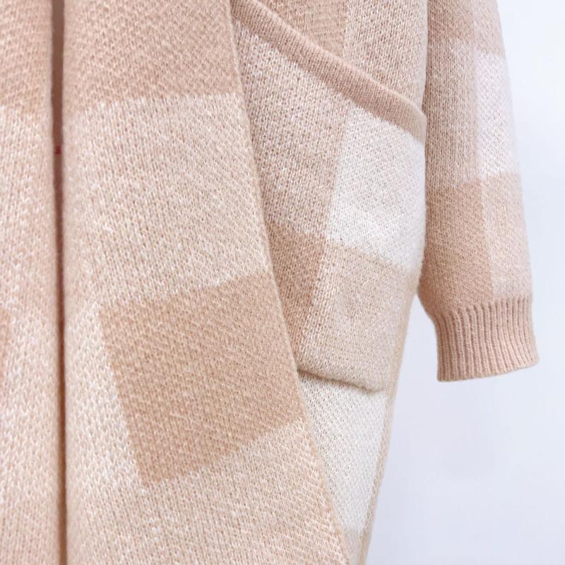 IHUASU Women's Jacket Loose Plaid Colour Block Knit Cardigan Fashion Sweater