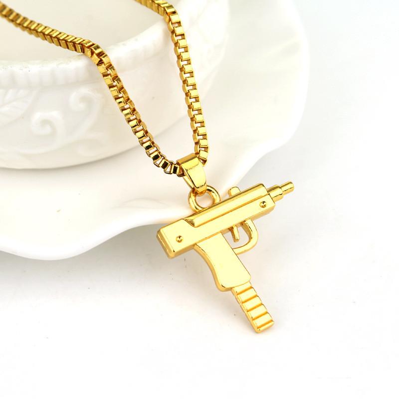 Submachine Gun Uzi Alloy Pendant Trendy Chain Necklace With Design Geometric