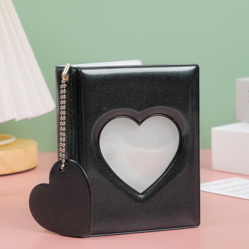 Solid Color 3-inch Photo Album Album Love Hollow Photocard Holder With Heart Pendant Kpop Idol Cards Collect Book Polaroid Album