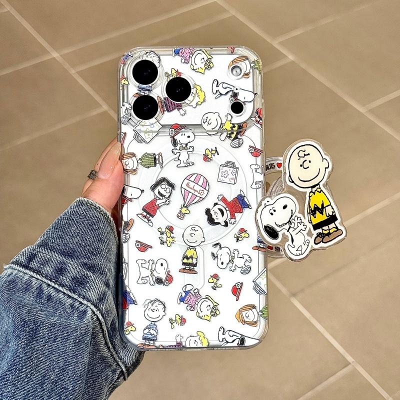 Мультяшный Милый Снупи Чехол с Беспроводной Зарядкой Magsafe Для iPhone 16 17 12 14 15 13 Pro Max Plus Air Забавный Снупи Магнитная Подставка