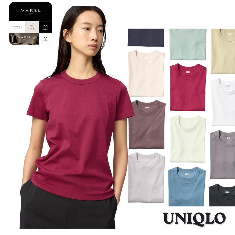 Uniqlo 483456 Женская футболка с круглым вырезом с коротким рукавом Базовый повседневный топ Япония