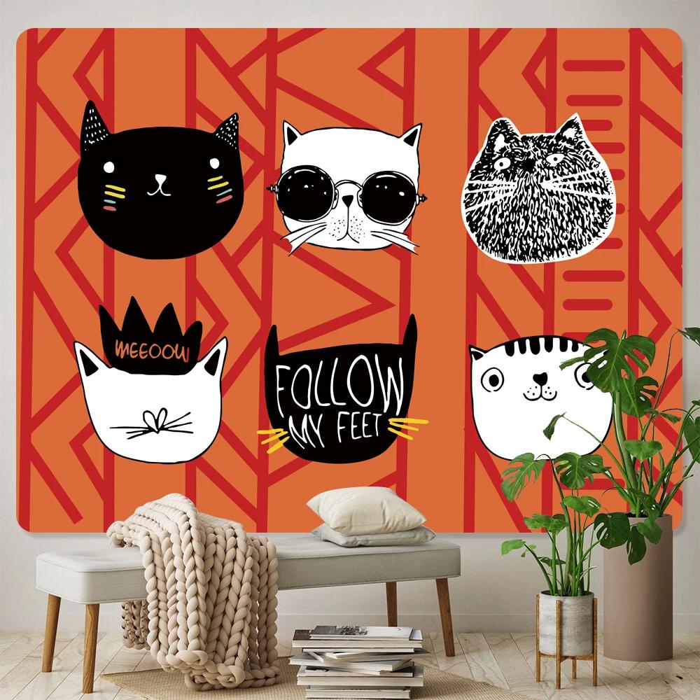 Панк-кот Домашнее украшение Искусство Гобелен Психоделическая сцена Стена спальни