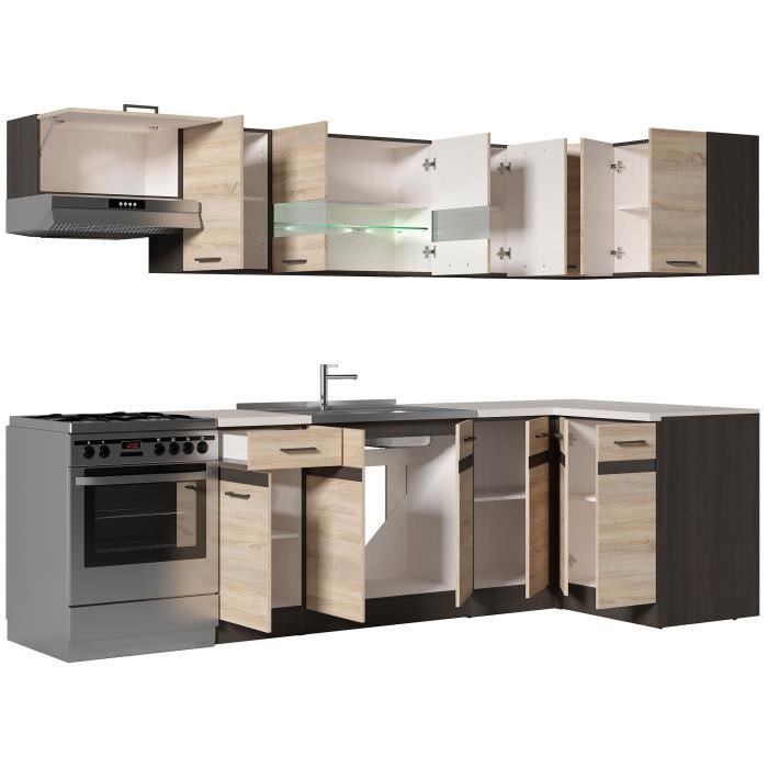 JUNONA Полная угловая кухня и столешница Д 3м40 - Реверсивный угол - Декор дуб сонома - столешница в комплекте