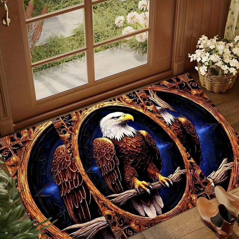 Luxurious Gothic Area Rug American Retro Doormat Bald Eagle Decorative Carpet Non-Slip Washable for Bedroom Living Room