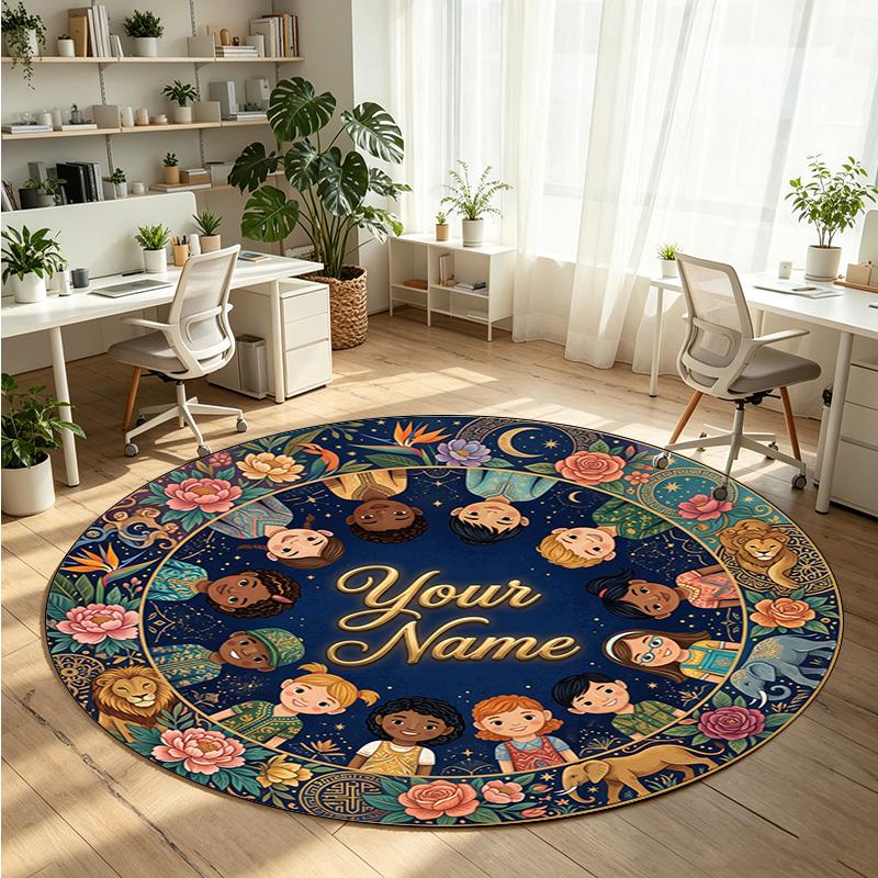Space Celestial (36) Theme Round Crystal Velvet Rug Custom Name Text Personalized Floor Mat Home Decor Non Slip Crystal Carpet
