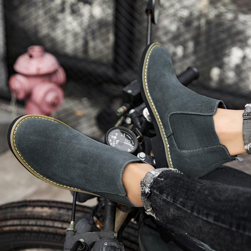 Новое поступление мужских кожаных ботинок 2024 года, классические мужские удобные мотоциклетные ботинки, рост +6 см, мужские повседневные туфли без застежек