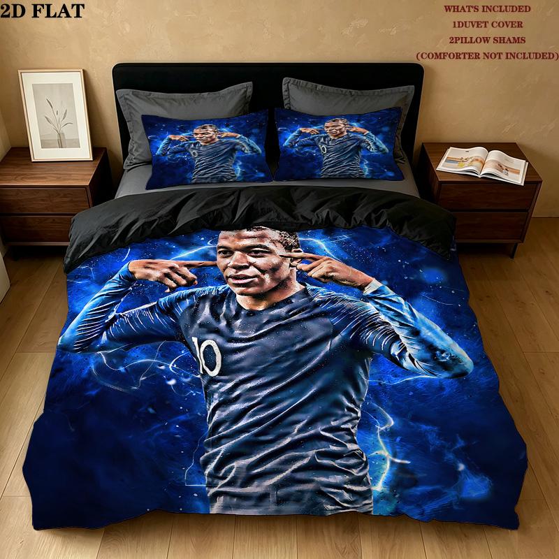 Mbappe Pattern Bedding Quilt Set Quilt Cover Pillowcase Home Birthday Gift(1 * duvet cover + 2 * pillowcase, without core)