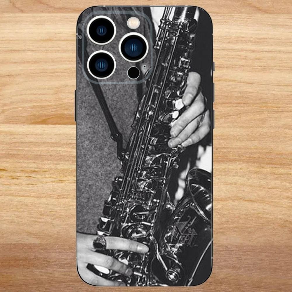 Музыкальный чехол для телефона с саксофоном для iPhone 16,15,14,13,12,11,Mini,Pro,SE,MAX Белый Матовый Ударопрочный Чехол