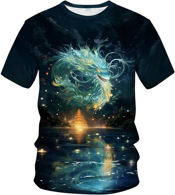 Мужская футболка с 3D-цифровой печатью и рисунком дракона, повседневная базовая рубашка и футболка с короткими рукавами