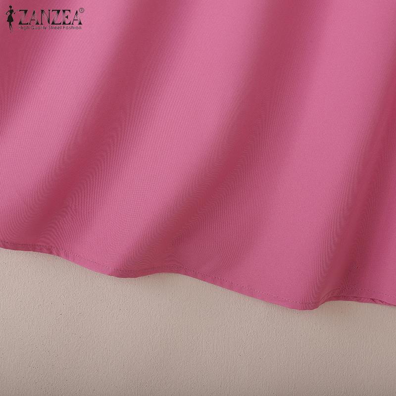 ZANZEA Женская летняя лоскутная блузка с круглым вырезом, рукавами 3/4 и свободного кроя