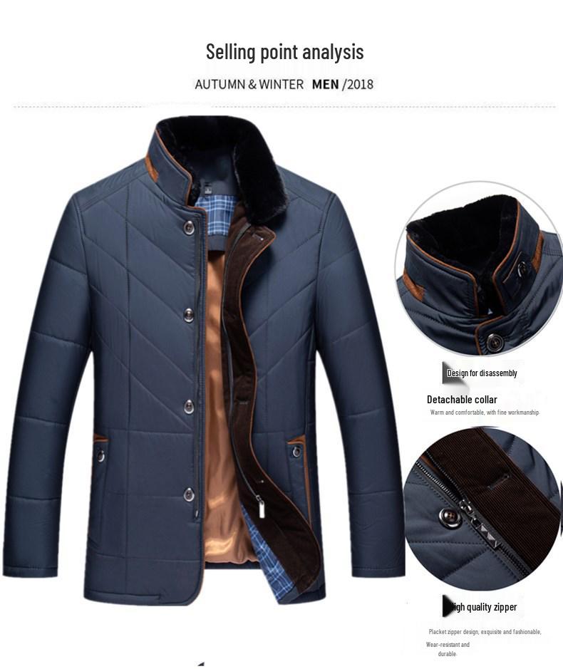 Теплая хлопковая куртка на зиму 2026: Повседневное утепленное пальто с воротником-стойкой для среднего и пожилого возраста