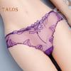 Women's Sexy Lace Thongs See Through Mesh Sheer Panties Floral Embroidered Low-Waist Underwear Ultra-Thin Ladies Briefs