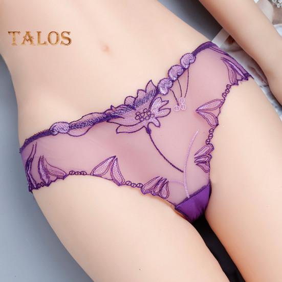 Women's Sexy Lace Thongs See Through Mesh Sheer Panties Floral Embroidered Low-Waist Underwear Ultra-Thin Ladies Briefs