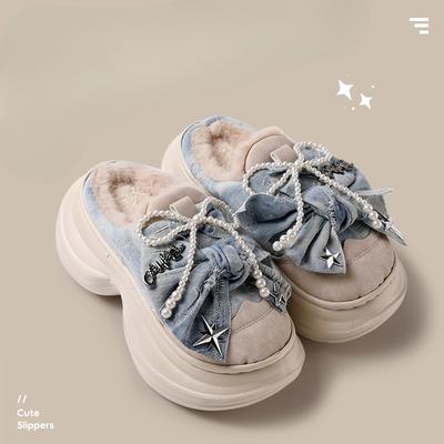 Хлопковые туфли с флисом для увеличения роста в помещении, на толстой подошве, универсальные и теплые флисовые тапочки