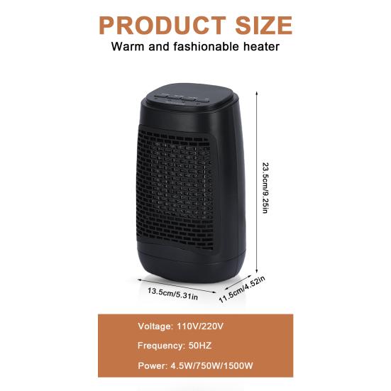 Портативный обогреватель 1500 Вт, быстрый нагрев, 3 режима нагрева, домашний электрический керамический обогреватель для ванной комнаты, спальни, гостиной