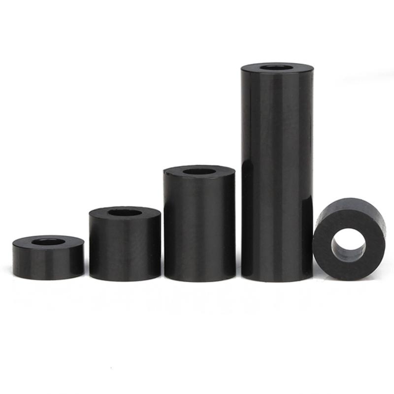 Black Nylon ABS Round Hollow Standoff Non-Threaded Hollowed Spacer M3 M4 M5 M6 M8 Washer PCB Board Screw Length 2mm~50mm