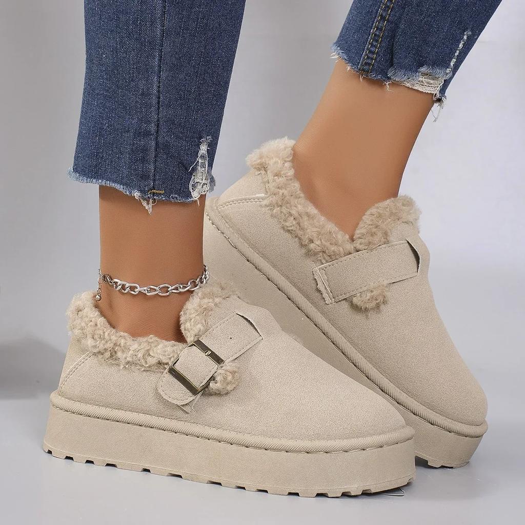 Новые зимние женские туфли Boken Shoes Plush Retro Bean Shoes Cotton Flat Sole Slippers Platform Women Boots Chaussure