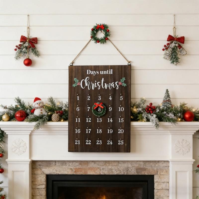 Artisanal Oaken Christmas Clock Calendar Wall Suspended For Kids Participatory Holiday Activity