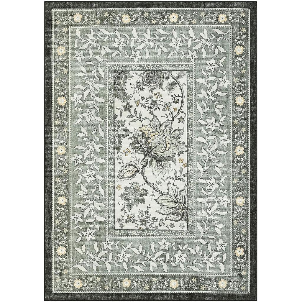 Green Living Room Carpet Soft Plants Flower Bedroom Bedside Floor Mat Vintage Home Decoration Cottagecore Non-Slip Washable Rug