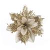 Gold Powder Rattan Wreath with Artificial Flowers for Christmas Decorations