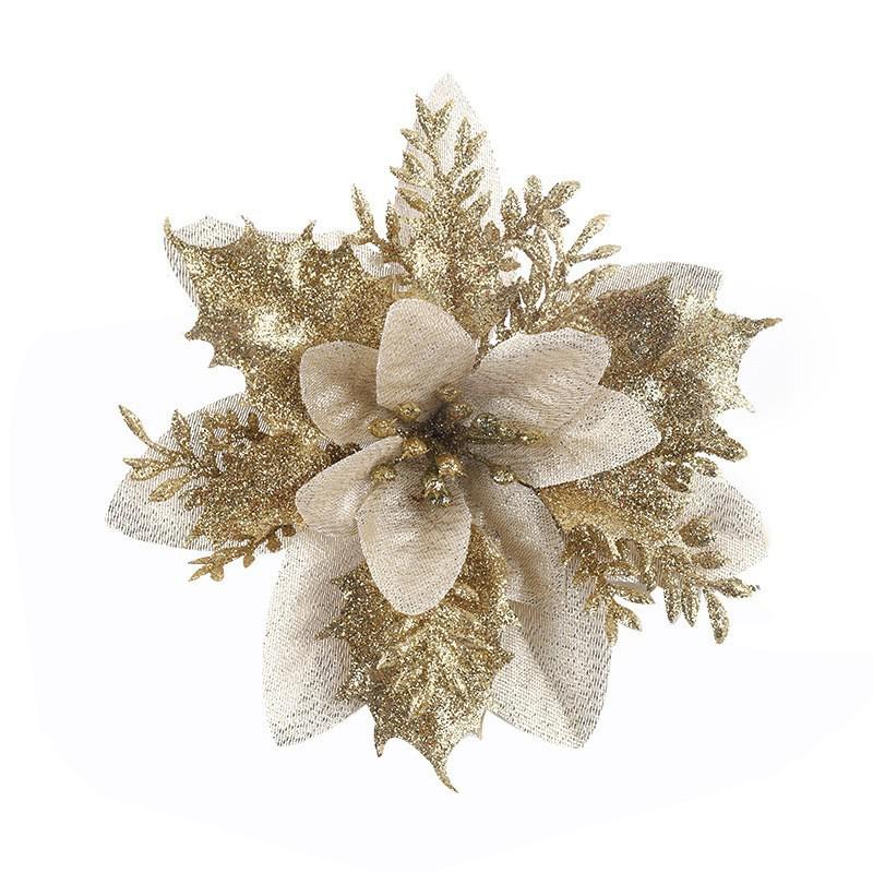 Gold Powder Rattan Wreath with Artificial Flowers for Christmas Decorations