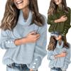 Women's Turtleneck Top Loose Pullover Button Up Long Sleeve Solid Color Knit Bottoming Shirt
