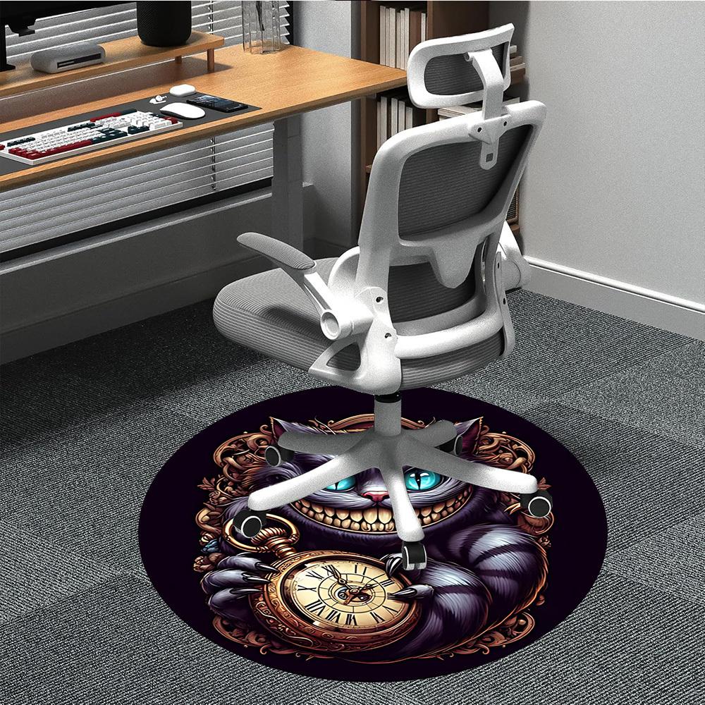 1pc Time Cat Office Round Area Rug, Indoor Mat Suitable For Office, Under Office Chairs Bedroom Living Room Home Decor, Room Deco