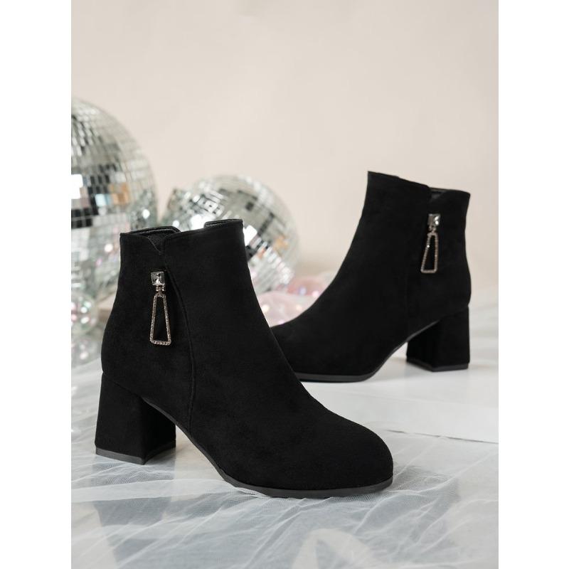 Модные женские весенне-осенние одинарные ботинки 2025 Новые ботильоны-скрабы Блочный каблук Осенне-зимние на высоком каблуке