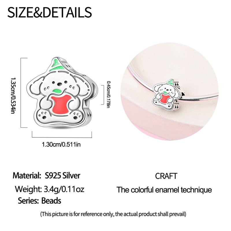 925 Silver Christmas Puppy Cat Charms Sleigh Happy New Year Bead Pendant Fit Original Bracelet Necklace Jewelry Gift