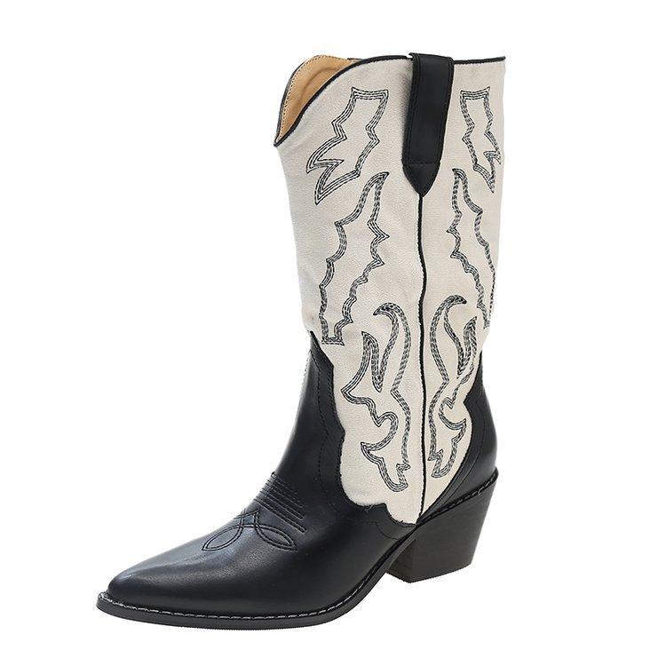 Fashion Embroidered Women's Western Cowboy Boots Fashion Thick Heel Retro Style Knight Long Boots Autumn/Winter Women's Shoes