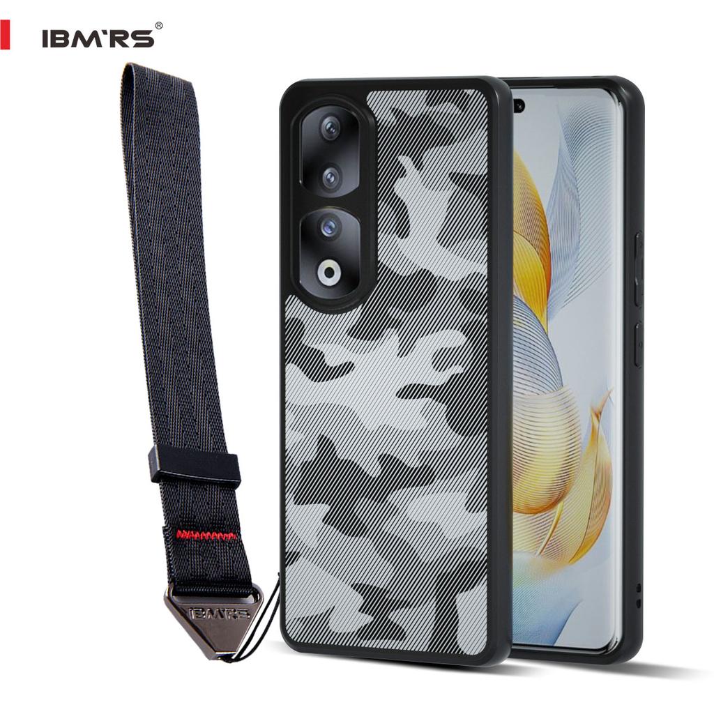 (Comes with Wrist strap)IBMRS for Honor 90 Pro  Phone Case, Shockproof Military-Grade Protection, Matte Translucent Black Camo