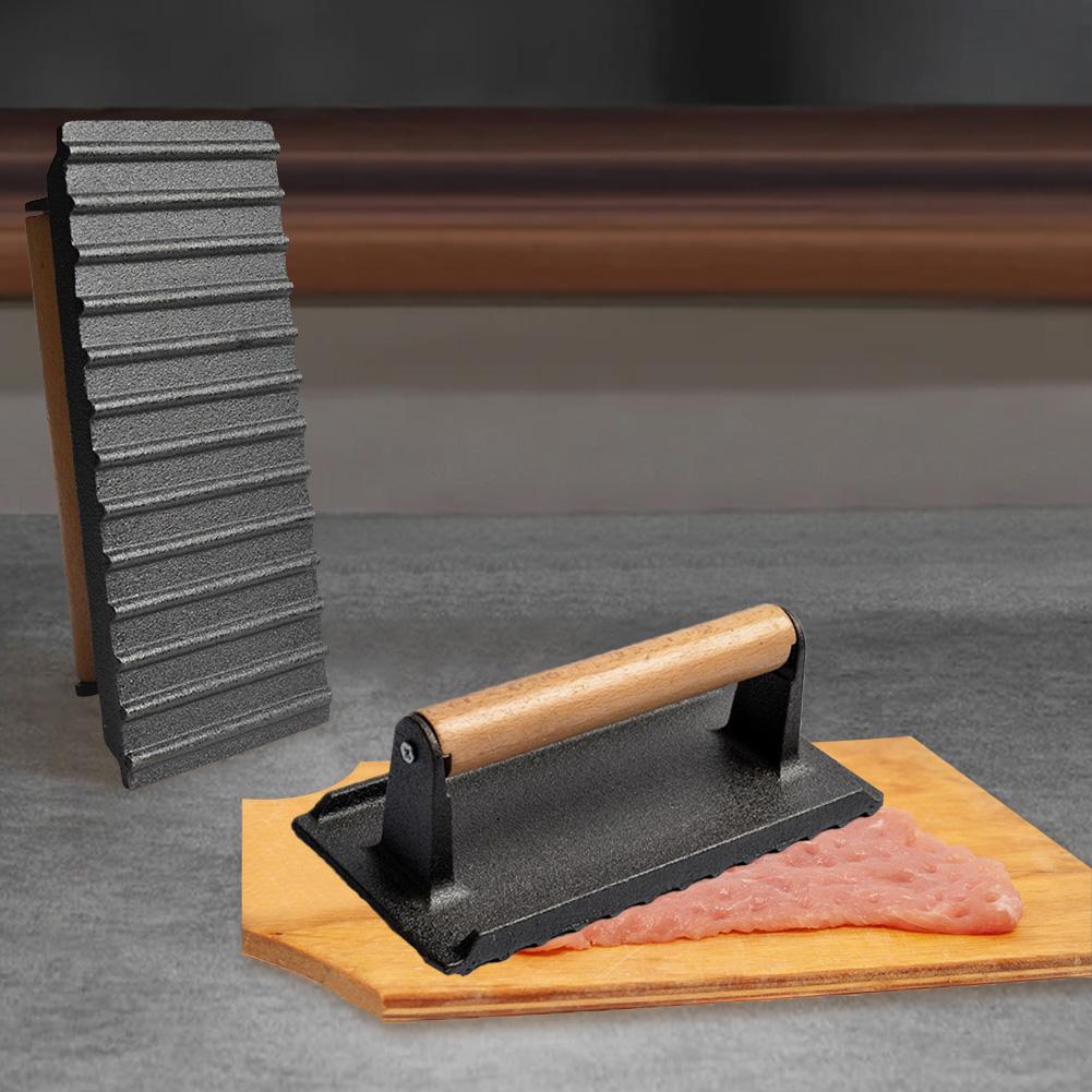 Чугунный круглый пресс для стейков и бургеров с деревянной ручкой, тяжелый плоский пресс для стейков и бекона, пресс для гамбургеров и говядины