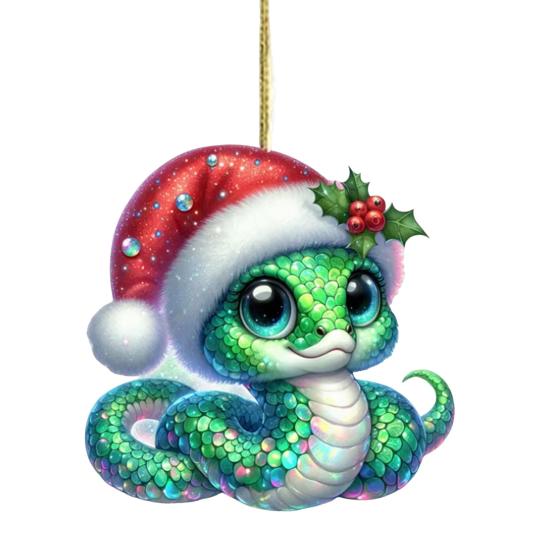 Рождественское украшение в виде змеи, плоская 2D акриловая мультяшная подвеска в виде змеи, праздничная шапка Санты