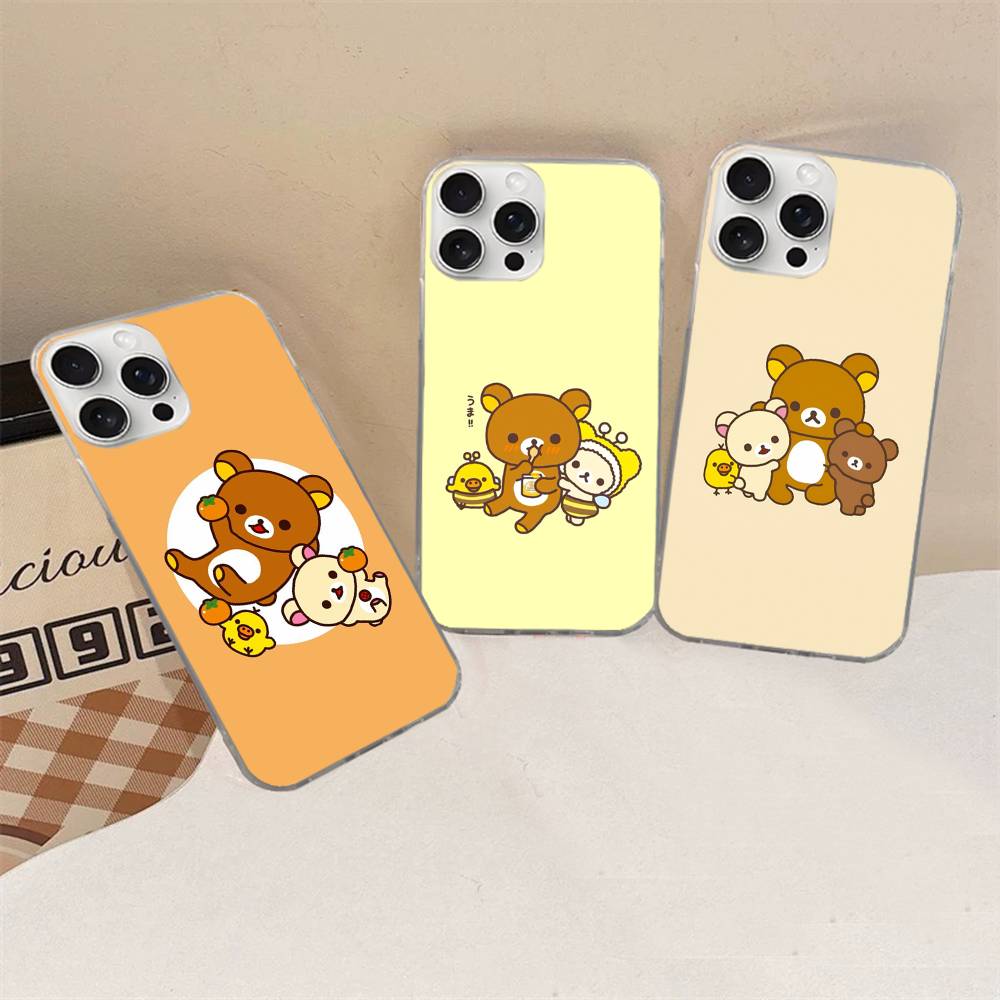Мультяшный мишка Рилаккума Для iPhone 17 16 15 14 13 12 11 Plus Pro Max Сатиновый Цветной глянцевый Чехол для телефона