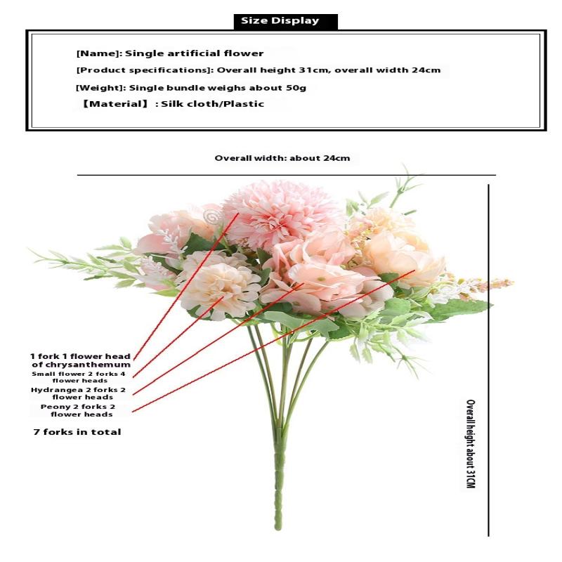 1Pc Artificial Flowers Wedding Home Bedroom Decoration Bridal Bouquet Garden Fake Silk Roses Hydrangeas Vase For Board Outdoors