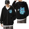 Hot Anime Fairy Tail Happy Cat Cute Graphic Hooded Men Women Zip Up Hoodies Casual Loose Sweatshirt Harajuku Men's Zipper Jacket