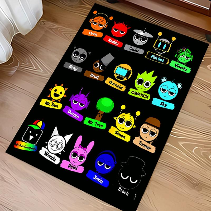 1pc Sprunki Game2 Print Area Rug - Soft, Washable Non-Slip Indoor Mat for Office Chairs, Living Room, Home Office Decorative Rug